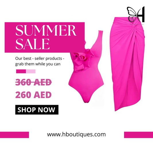 Luxury Hot Pink Swimsuit with long skirt