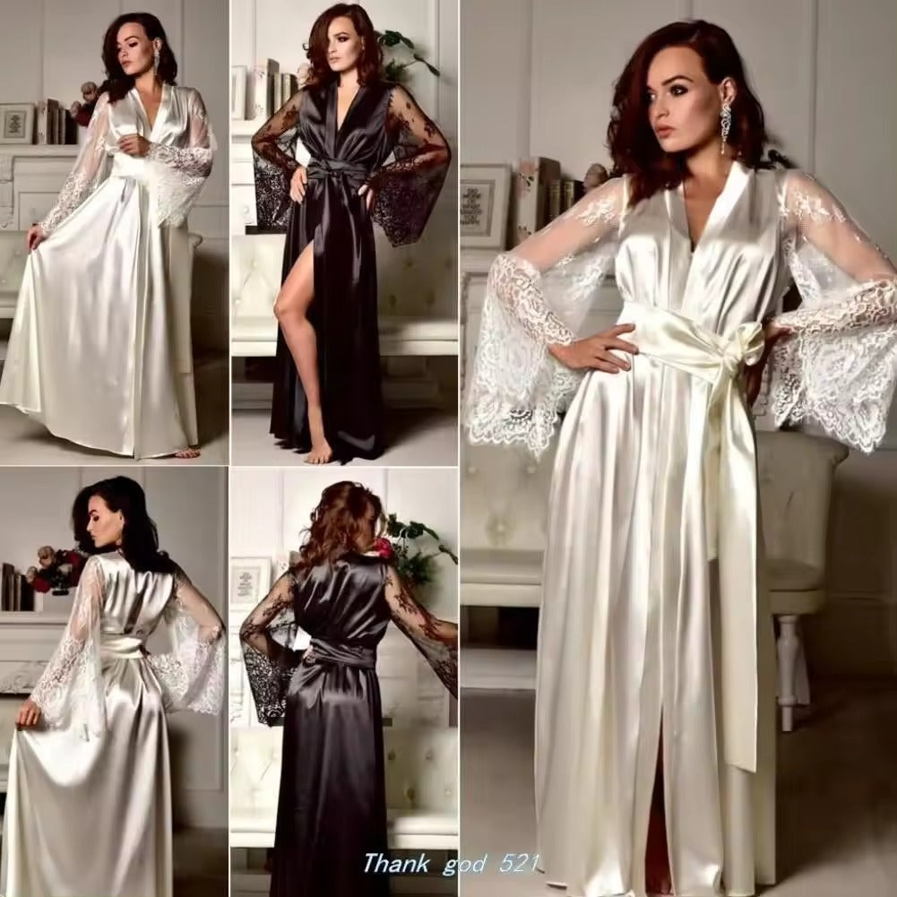 Long Silk Robe with lace sleeves